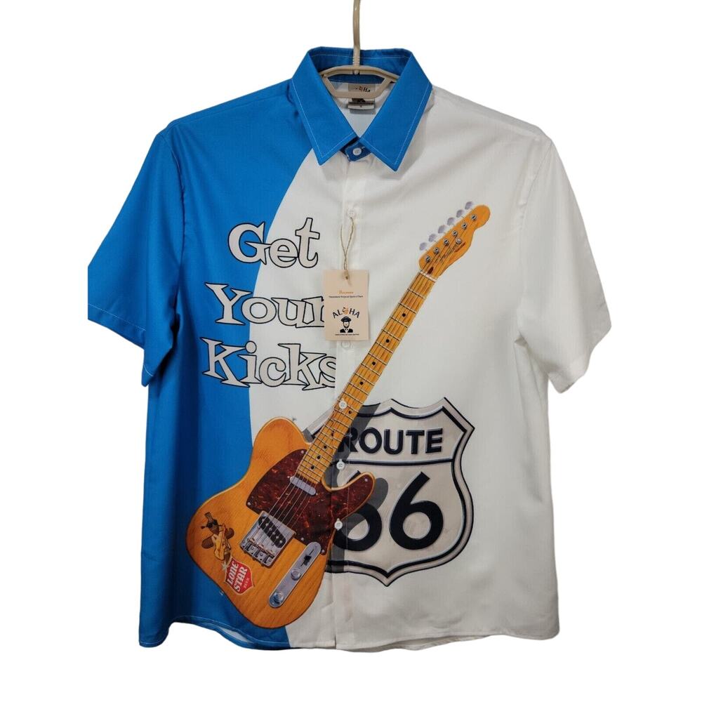 NWT Garamode Aloha Get Your Kicks Route 66 Car Show Bowling Shirt Bold